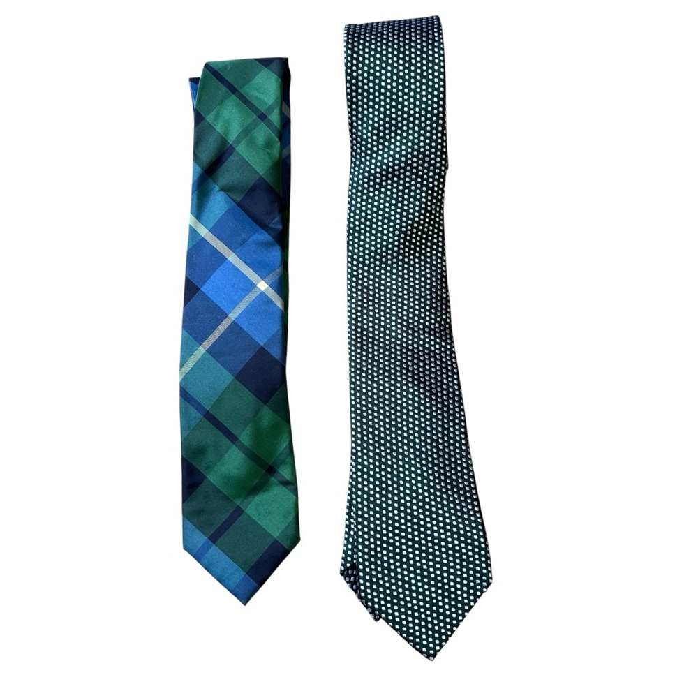 Green and Blue Plaid Tie Set